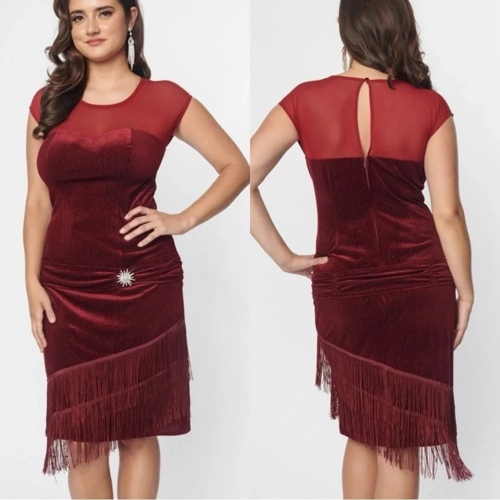 NWOT Unique Vintage Red Velour Flapper Dress